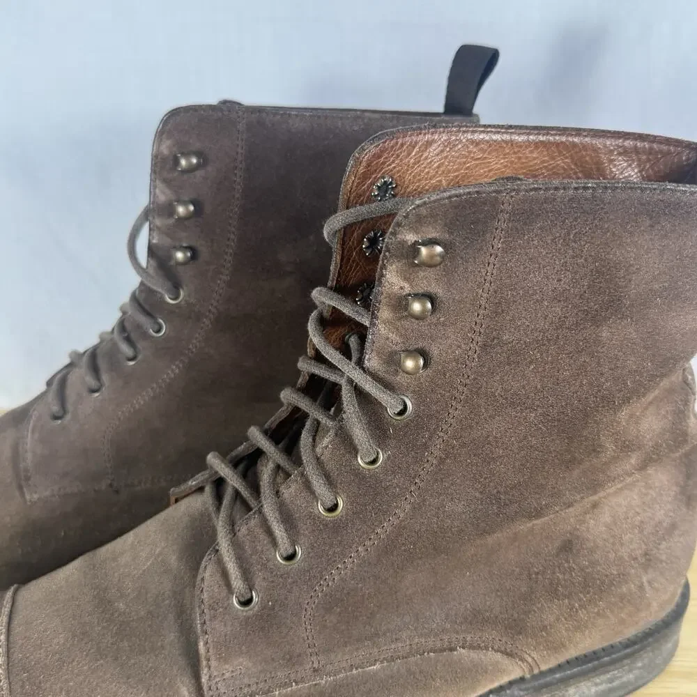 MERCANTI FIORENTINI Combat Boots Lace-Up Suede Dark Brown Sz. 8.5 M ITALY 7282